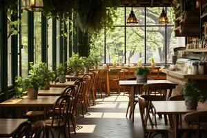 ai generado interior de moderno cafetería. foto