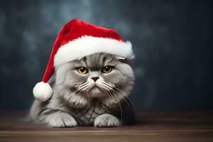 AI generated The Cat in a Christmas Hat, copy space. photo