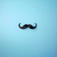 AI generated Black twisted mustache on a blue background, copy space. photo