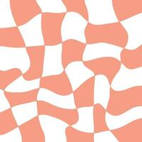 Checkerboard background in black and white colors, retro groovy wavy psychedelic checkerboard pattern. Vector illustration