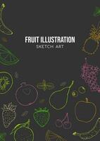 Fruits sketched line art poster background vector