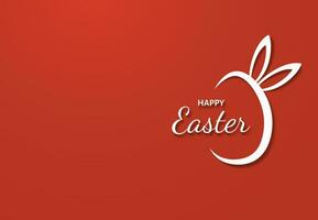 Postcard with Easter bunny ears cut out of white paper on a red background. Happy Easter. Vector illustration.