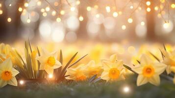 ai generado hermosa primavera antecedentes con amarillo narcisos foto