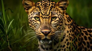 ai generado de cerca retrato de un leopardo. foto