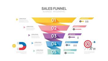 infografía ventas embudo diagrama modelo para negocio. moderno cronograma entrante paso, digital márketing datos, presentación vector infografía.