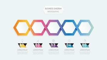 Infographic vector template with 5 steps for business. 3D paper geometric label. for content, brochure, diagram, timeline, web design. Vector