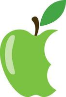 Green bitten apple with leaf isolated over white vector