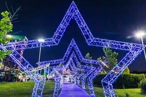 Street path with beautiful lighting, park area photo