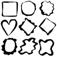 Vector set of nine hand-drawn frames in doodle style