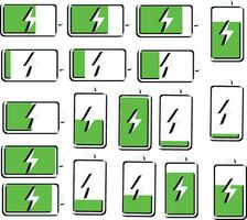 Battery Charging Level Icons In Green Color Vecto vector