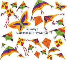 national kite flying day february 8 vector illustration