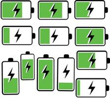 Battery Charging Level Icons In Green Color Vecto vector