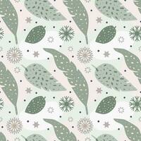 New Years pattern with leaves and snowflakes vector
