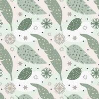 New Years pattern with leaves and snowflakes vector