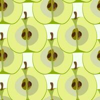 A modern pattern with big Apple cut halves. Green, brown colors. light beige background. For textiles, wallpaper, wrapping paper, menu vector