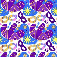 A pattern with carnival masks, snowflakes and abstract shapes vector