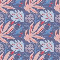 abstract pattern with winter leaves and snowflake vector