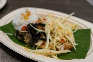 Papaya salad with salted crab spicy food Thailand photo