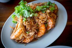 Fried shrimp with tamarind sauce Thai food photo