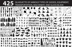 objects, equipment, tool silhouette set vector