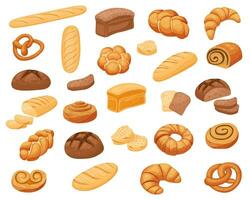 un conjunto de centeno y trigo pan, un panadería icono, rebanado Fresco un pan. Fresco rollos y un pan para tostada. vector