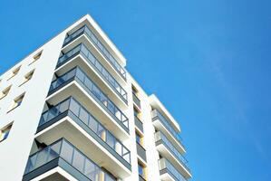 Modern and new apartment building. Multistoried, modern, new and stylish living block of flats. photo