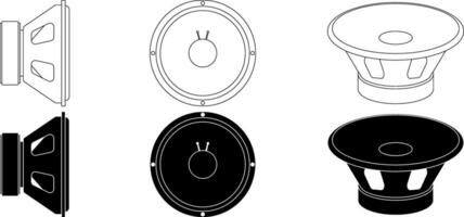 contorno silueta altavoz conductor icono conjunto con diferente puntos de vista vector