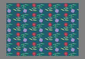 a pattern with flowers and leaves on a blue background vector