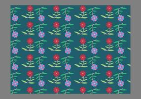 a pattern with flowers and leaves on a blue background vector