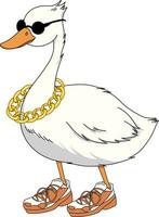 Swag Duck Wearing Cool Chain Necklace with Black Sunglass on Hiphop style Sneaker vector