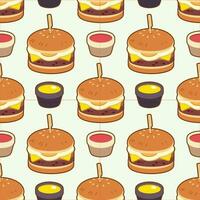 burger with chilli sauce and ketchup seamless pattern vector