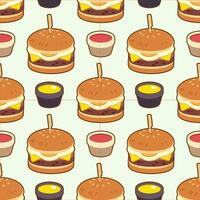 burger with chilli sauce and ketchup seamless pattern vector