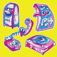 Cute doodle monsters inspired by various vintage electronic devices vector