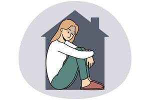 Unhappy woman isolated in house vector