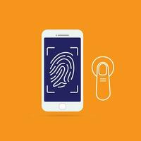 Fingerprint scanning to mobile phone. oncept of under screen fingerprint scan to unlock smartphone on orange background. vector