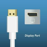 white color DisplayPort connection cable digital video port standard vector illustration on Blue background.