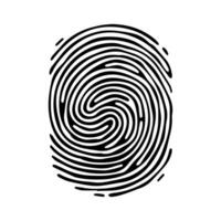 Fingerprint pattern, clear lines and swirls. Human thumbprint. Icon, pictogram, logo. Black and white illustration. Vector isolated on a white background. Security concept.