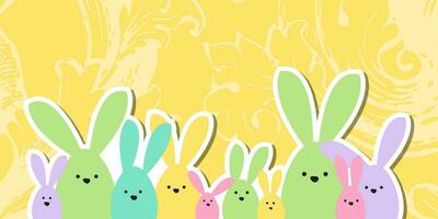 Greeting Easter card, colorful easter bunny family on historical floral background vector