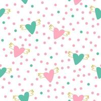 Flying hearts with golden wings. Cute seamless pattern vector