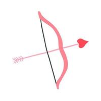 Hand drawn bow and arrow with heart, cartoon flat vector illustration isolated on white background. Valentines day symbol. Concept of love and Cupid.