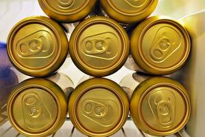 Beer cans in the fridge photo