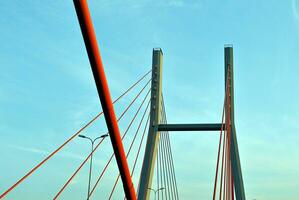 Pylon of the big bridge construction bottom view photography photo