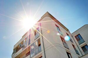 Modern and new apartment building. Multistoried, modern, new and stylish living block of flats. photo