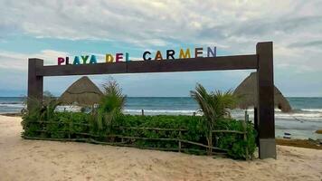 Playa del Carmen Quintana Roo Mexico 2023 Colorful Playa del Carmen lettering sign symbol on beach Mexico. video