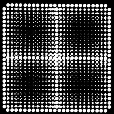 Abstract monochrome geometric vector pattern in the form of white dots and circles on a black background