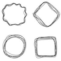 Vector set of four black frames on a white background drawn in doodle style