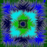 Abstract vector pattern in the form of lines and geometric shapes arranged in a circle on a blue and green background