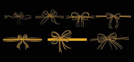 bows on gift Ribbon line art style vector, Banner ribbon set, Flat banner ribbon for decorative design, Web banner, packaging, ornamental ribbon, present wrapping, craft, decorative element vector