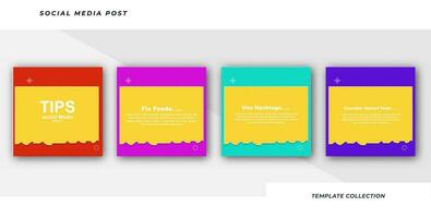 Tips social media tutorial, tips, post banner layout template colorful background design element. Pro Vector