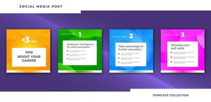 Tips social media tutorial, tips, post banner layout template colorful  background design element. Pro Vector